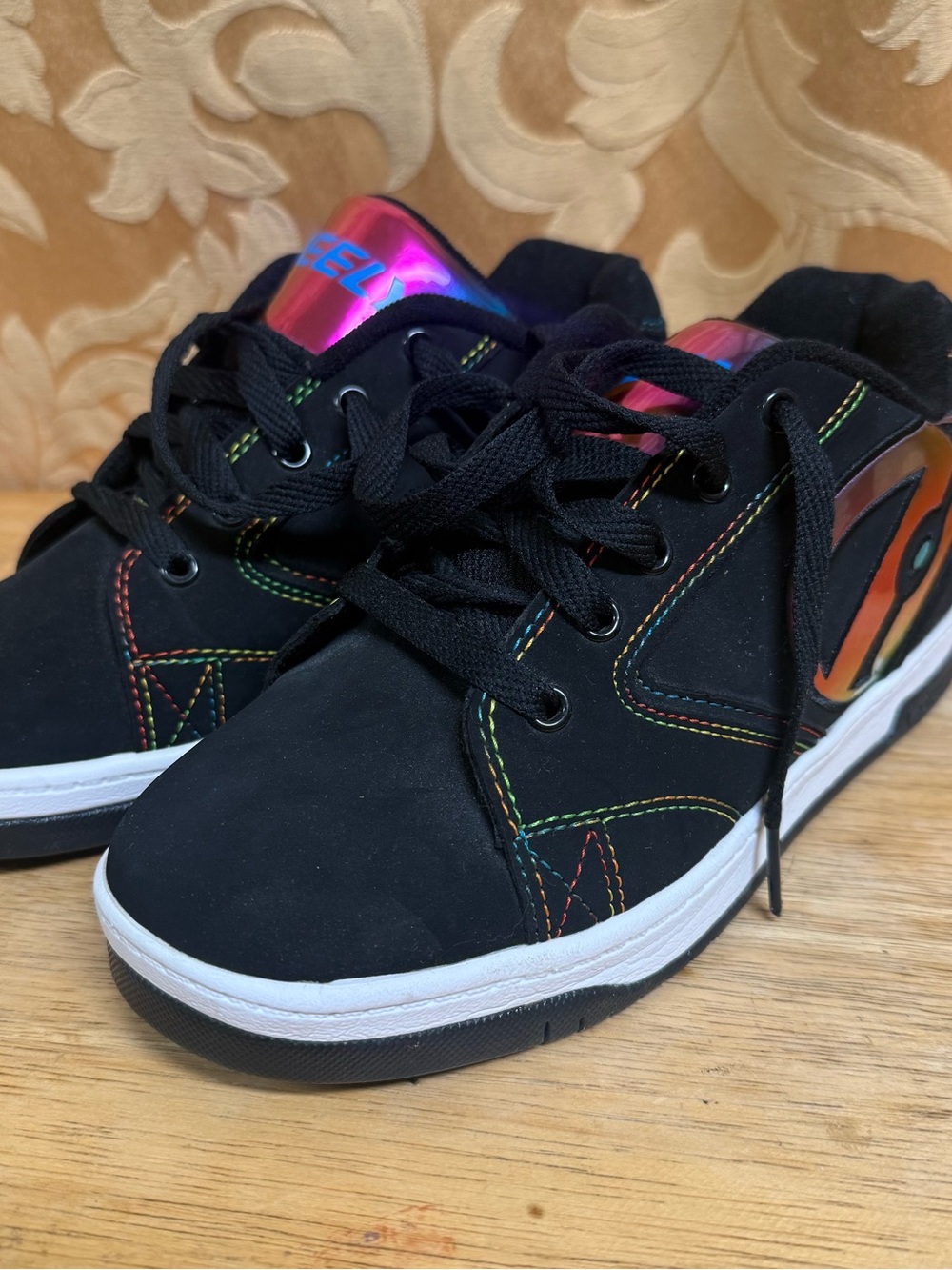 Heelys Black Sneakers with Rainbow Stitching and Iridescent Tongue youth6/8women